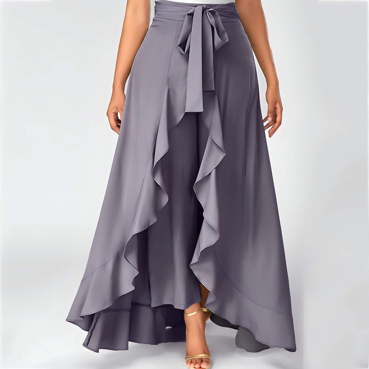 Calça Pantalona Com Babados Ruffles