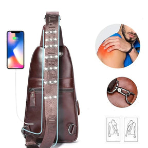 Bolsa de Ombro Masculina Transversal em Couro Genuíno  - Black Jack