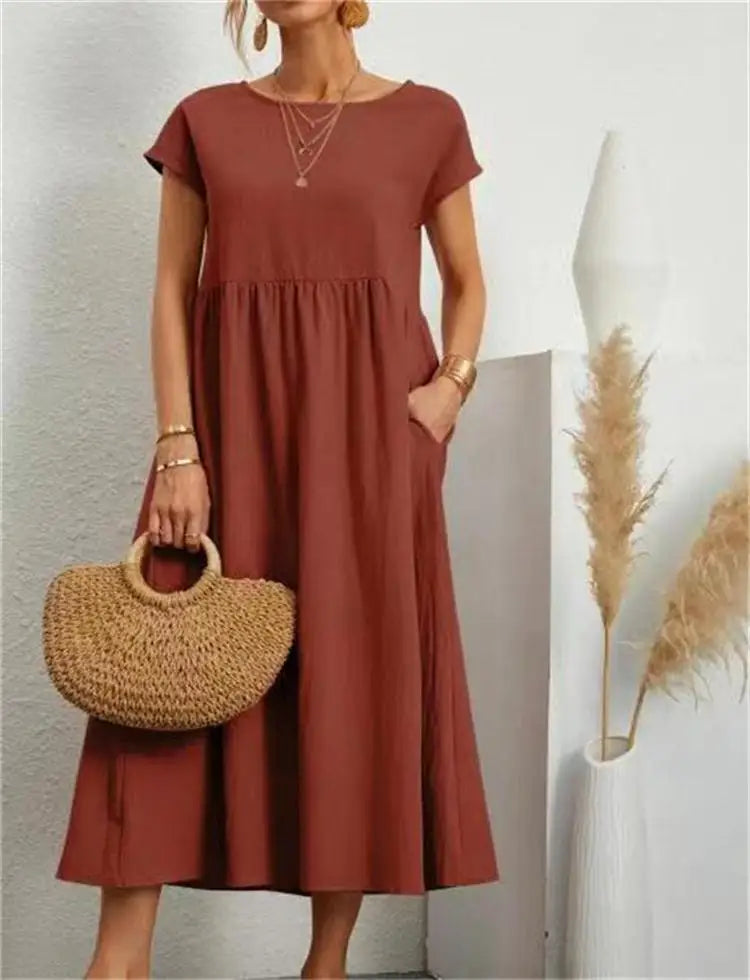 Vestido Longo Casual com Mangas Curtas - Holiday