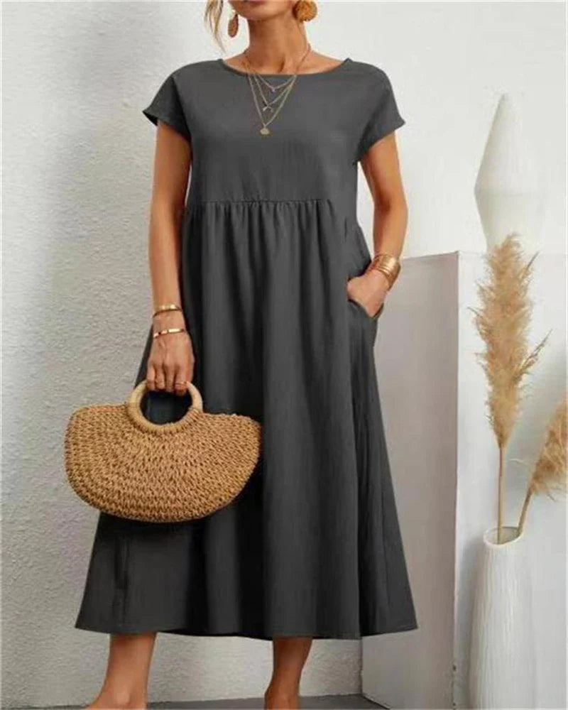 Vestido Longo Casual com Mangas Curtas - Holiday