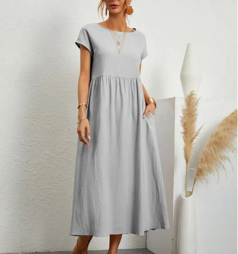 Vestido Longo Casual com Mangas Curtas - Holiday